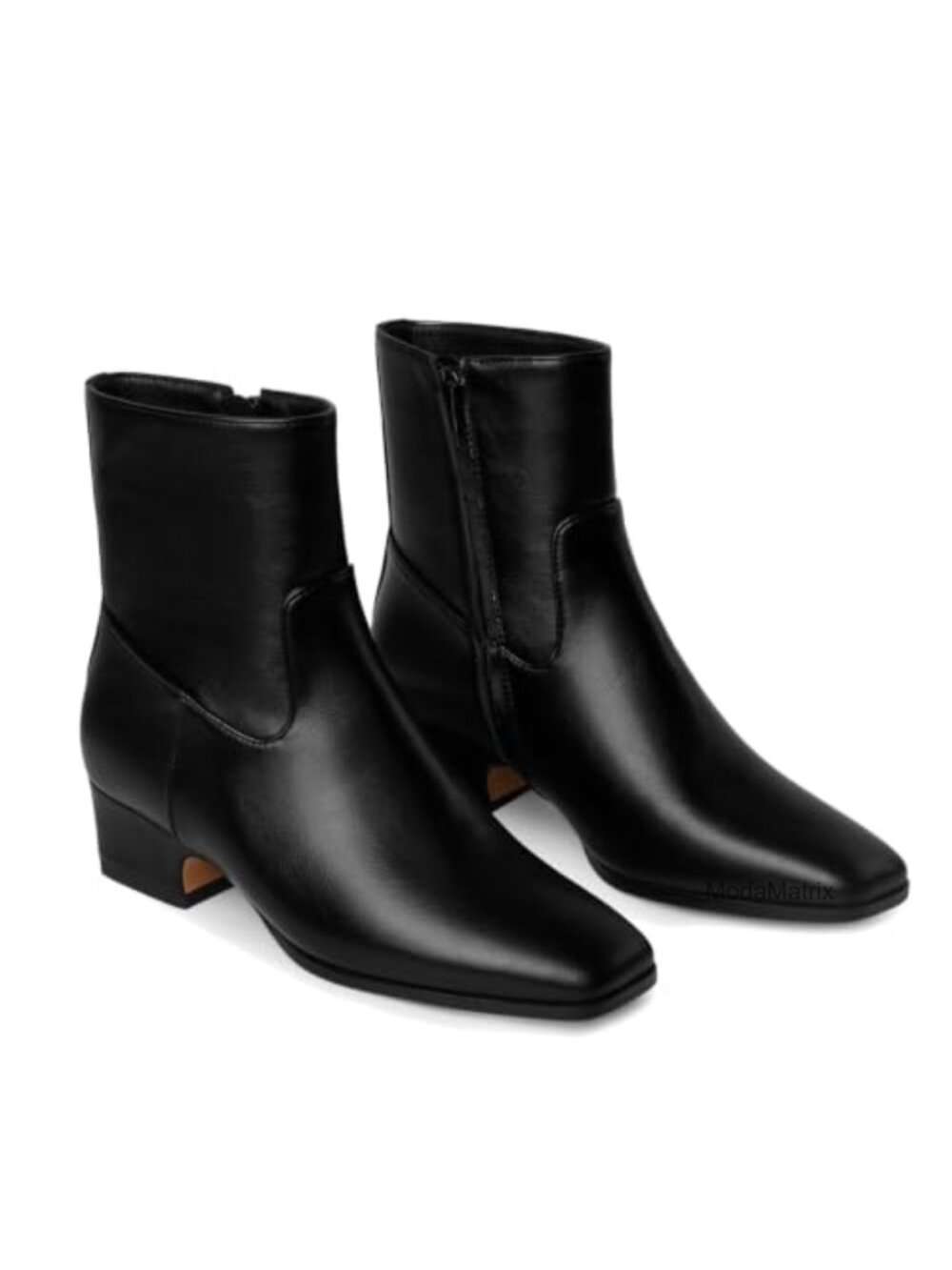 Women's Ankle Boots Square Toe Low Chunky Block Heel Booties Side Zipper